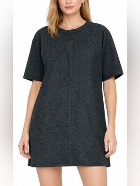 Lili Sidonio Short Sleeve Denim Mini Dress Size XS Black Leopard Print